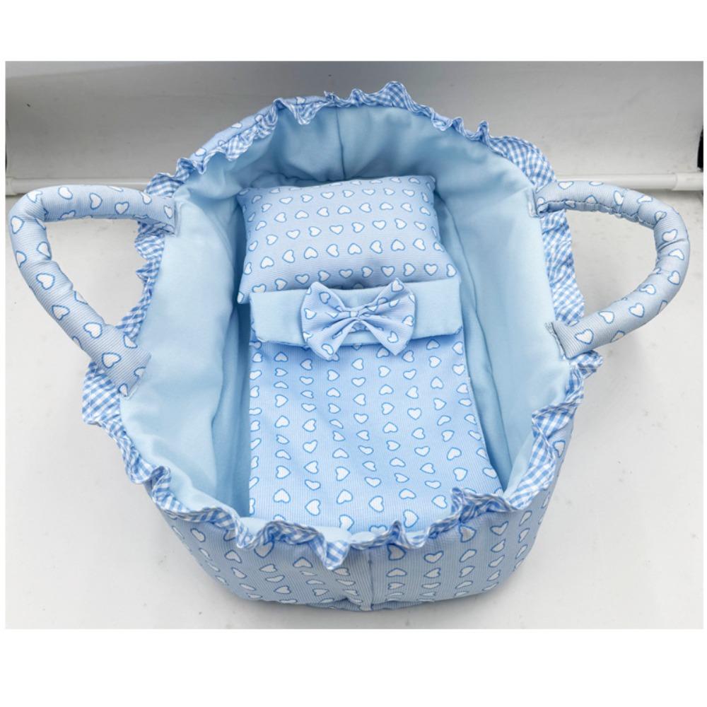 Hand-pull Design Doll Basket Soft Pink Gingham Dollhouse Accessories Ruffled Design Washable Material Pretend Play Toys