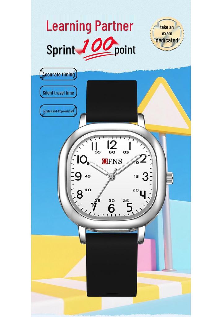 Oufanni Student Exam Watch: Silent Quartz Square Wristwatch with Night Light for Boys & Girls