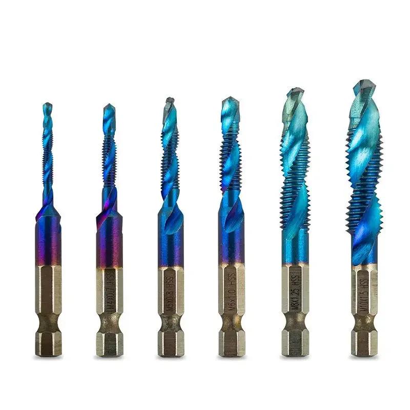 M3 M4 M5 M6 M8 M10 Hand Tools Hex Shank Titanium Plated HSS Screw Thread Metric Tap Drill Bits Screw Machine Compound Tap