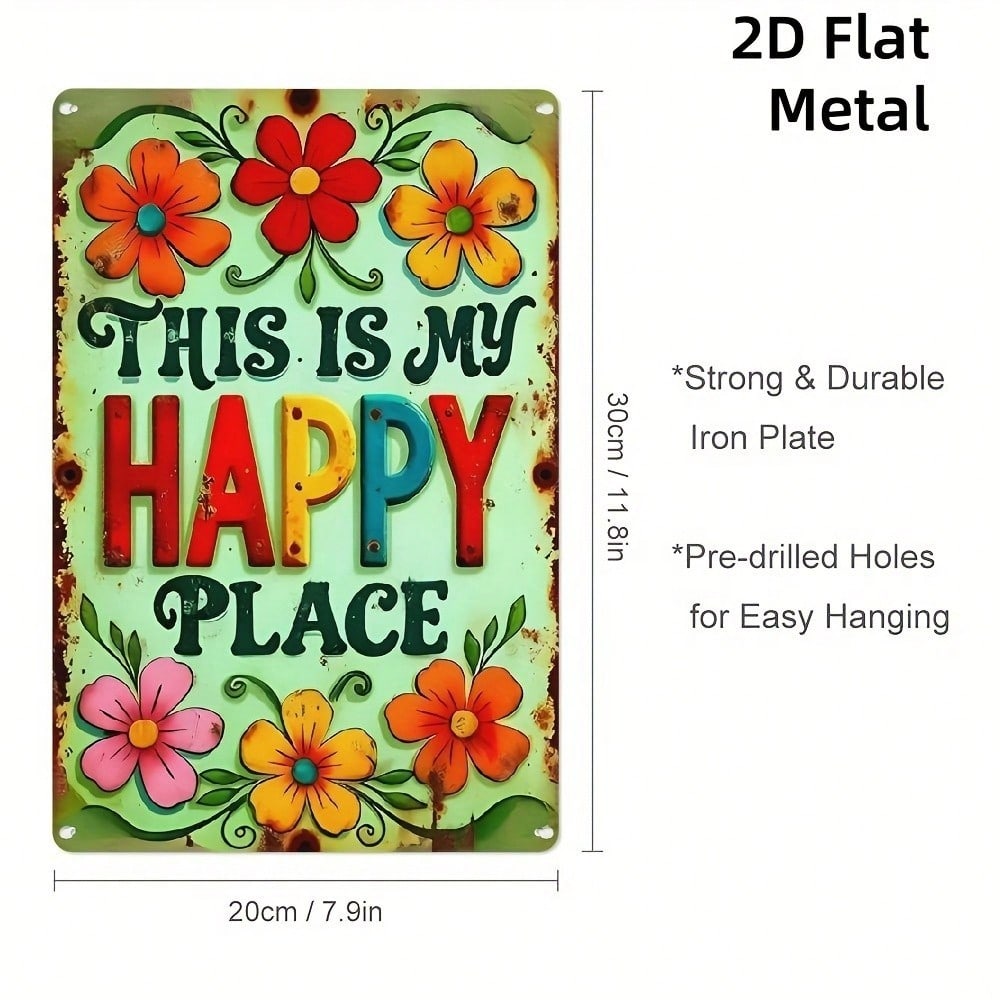 Vintage Tin Metal Sign This Is My Happy Place Retro Wall Art 8x12 Inches Home Decor