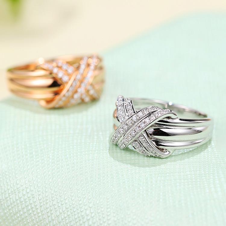 

Women s High-End Gold-Plated Sterling Silver Crossover Multi-Layer Ring US Size 8