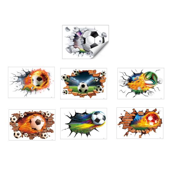3D Soccer Wall Stickers, Self-Adhesive Soccer Ball Wallpaper Poster, Sports Ball Breakthrough Wall Decals for Boys Bedroom Playroom
