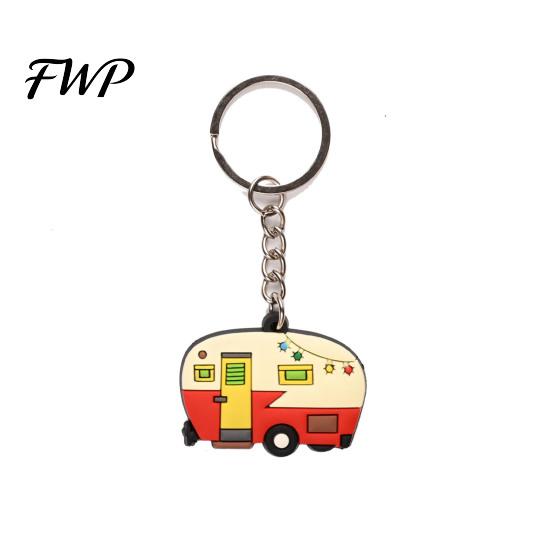 Camping Keychain Cartoon RV Shape Keychain, Contrasting Color Keyring Accessories for Travel Trailers, Enameled Metal Retro Car Trailer
