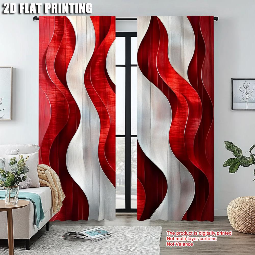 Set Of 2 Spring Summer Curtains Red White Art Digital Print Drapes Versatile Durable Polyester Holiday Perfect Bedroom Curtain For Decor