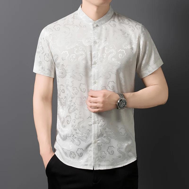 2026 New Summer Chinese Style Shirt Men Middle-Aged Hanfu Men's Stand Collar Slim Fit Short Sleeve Shirt Tang Suit Casual Tops