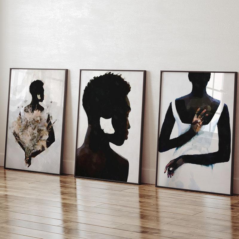 Beautiful Black Girl Wall Art Flowers Door Watercolor Oil Painting Minimalist Nordic Poster Printing Wall Painting Living Room