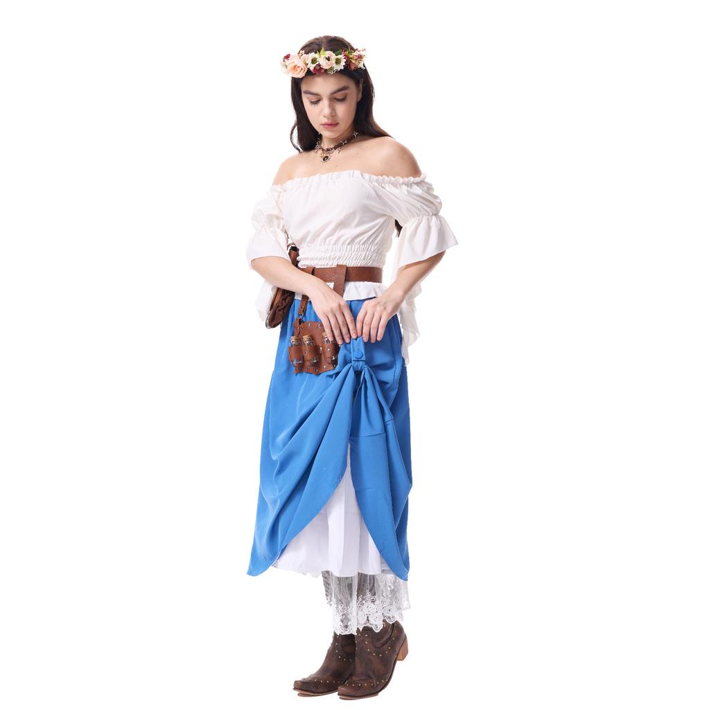 Women's Costume Off Shoulder Top Irregular Skirt Vintage Outfit With Decoration