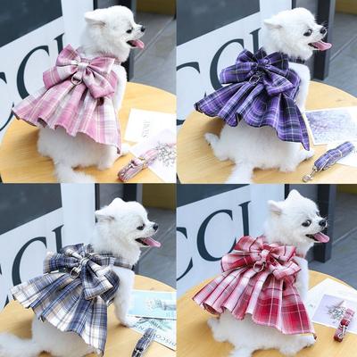 Adjustable Dog Dress Set Mesh Breathable JK Plaid Skirt Cute Dog Harness  for Small Girl Dogs