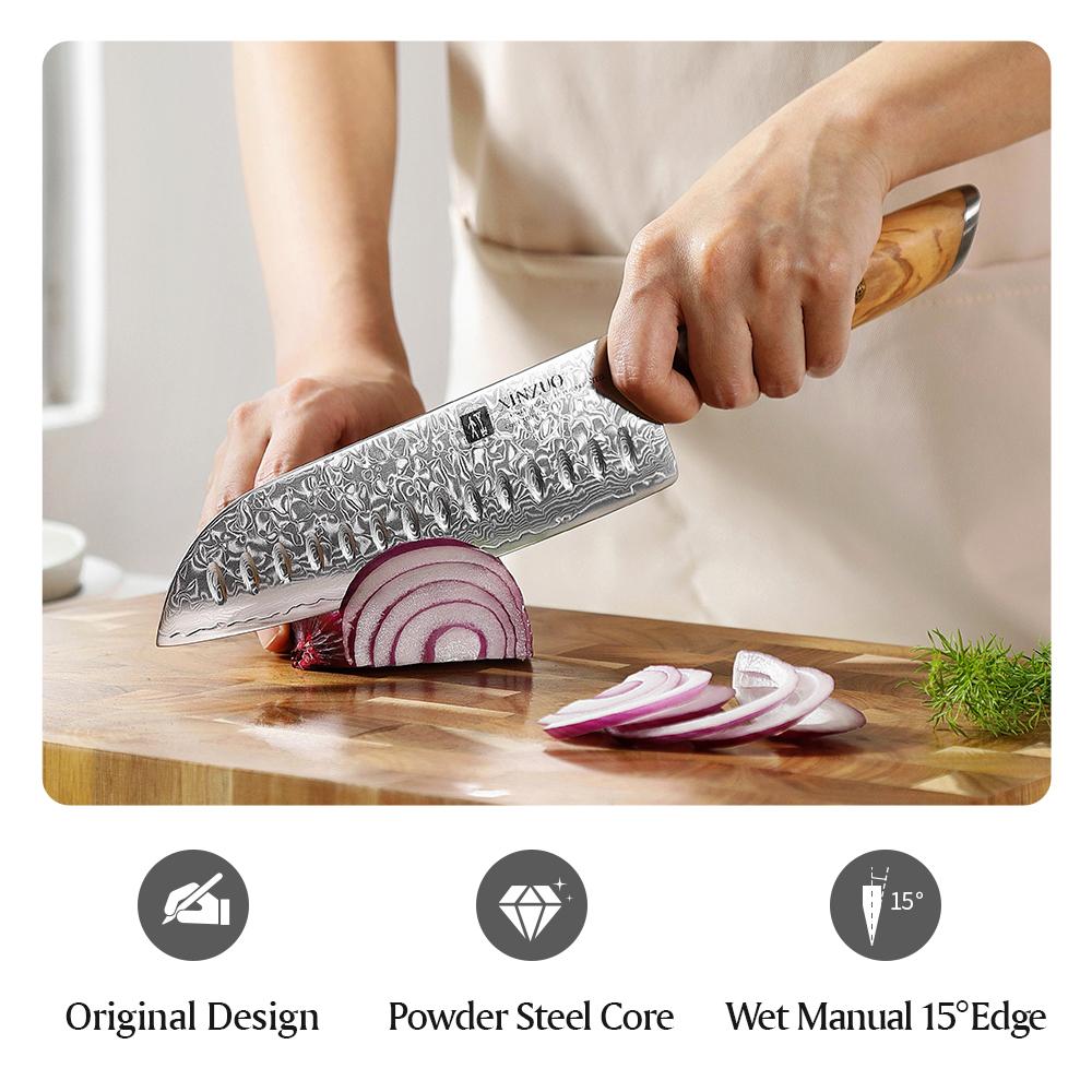 XINZUO 7'' Inch Santoku Knife 73 Layers Real Damascus Steel Pattern Knives Professional Sharp Blade Vegetable Knife Cooking Tool