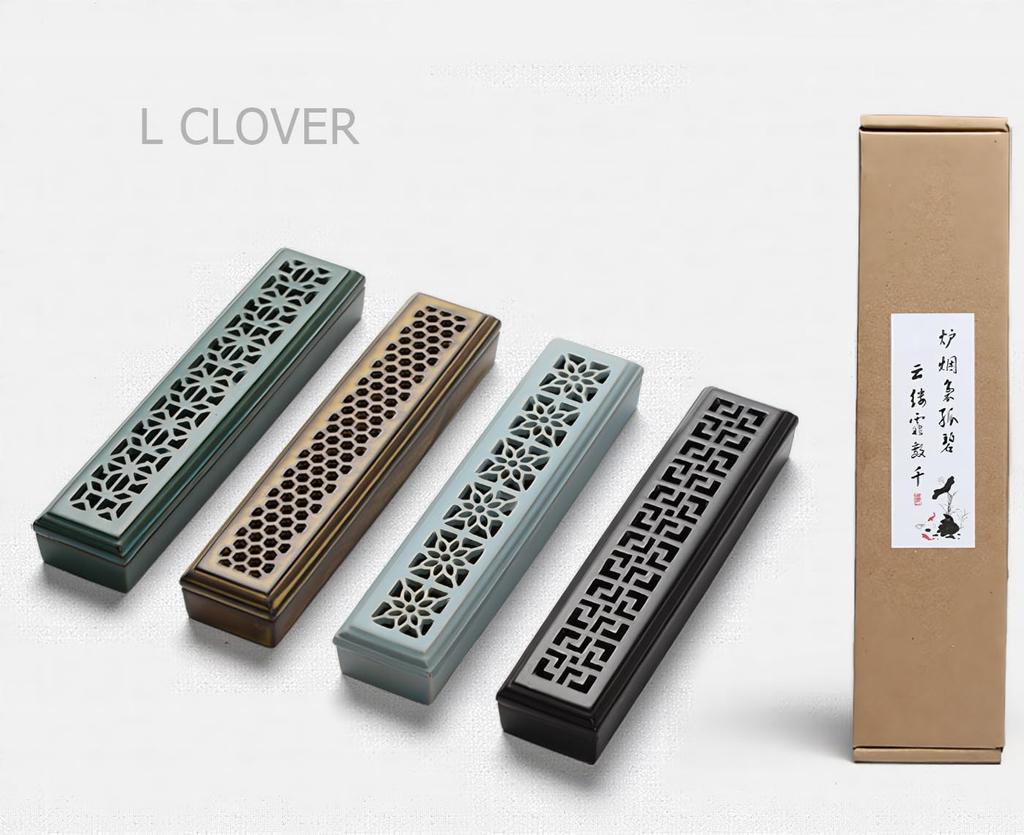 L CLOVER Incense Holder, Horizontal Storage with Lid, Stainless Steel Net, Buddhist Altar, Incense Burner, Incense Holder, Ceramic (Green)