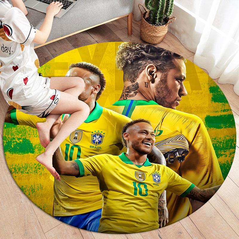 Neymar Round Area Rug,Carpet Rug for Living Room Bedroom Sofa Playroom Decor,Non-slip Floor Mat