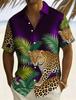 Men's Spring Summer Casual Shirt, Wild Leopard & Palm Leaf Print Short Sleeve Shirt, Hawaiian Style for Beach and Daily Wear