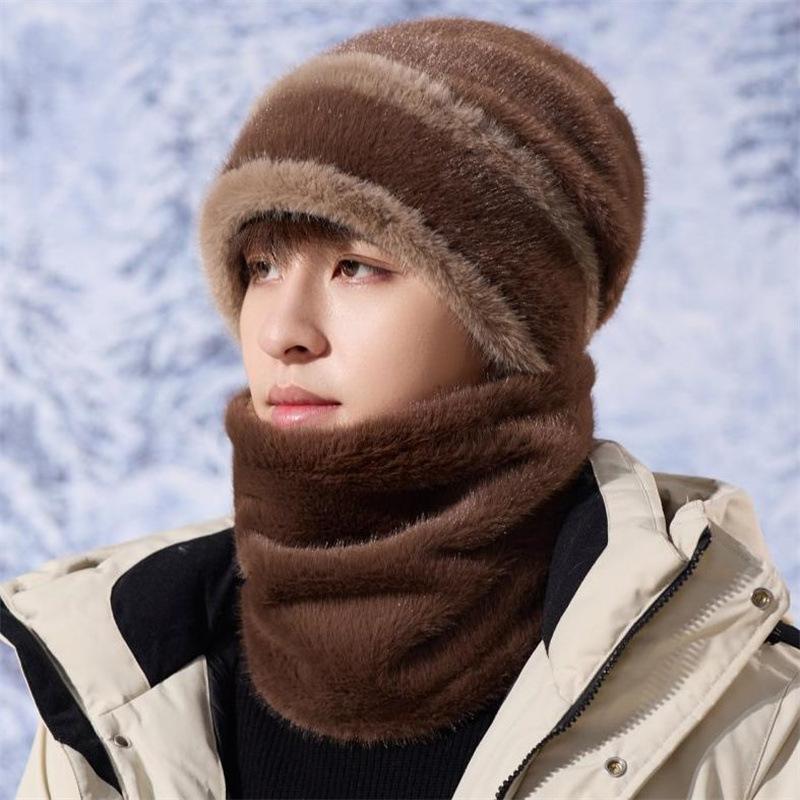 Hat Men's Winter New Thickened Warm Neck Protection Scarf Plush Hat Cold-proof Cycling Windproof Pullover Hat