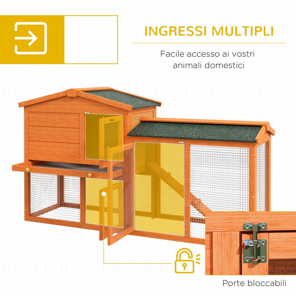 Two-Tier Outdoor Rabbit Hutch Made of Fir Wood and Metal Wire, 150x45x85 cm, Orange