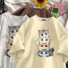 Unisex Summer Japanese Style Cat Print Loose Short Sleeve Tee
