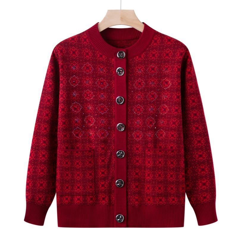 Middle-aged new high-end knitted sweater jacket female grandma autumn and winter sweater mother's autumn cardigan top