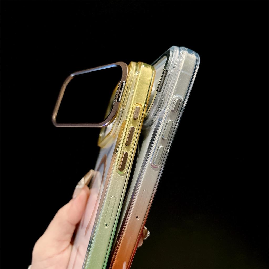 Colorful Camera Bracket Transparent Magnetic Phone Case for iPhone 17 16 15 14 13 12 Pro Max Plus Air Double tone Color Cover