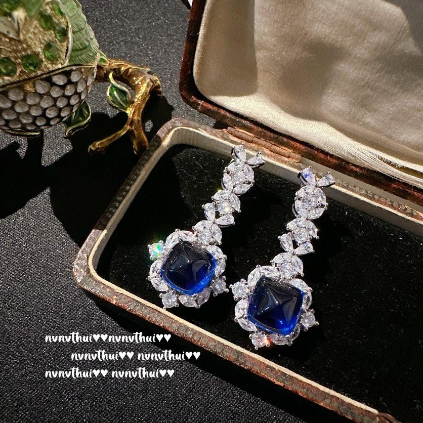 Anel Floco de Neve de Safira de Madagascar Banhado a Ouro 18K Vintage, Brincos de Flor em Zircônia Azul Real