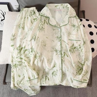 Pijamas Casual Gola virada para baixo Homewear Pijamas Femininos Outono Novo Vintage Pijamas