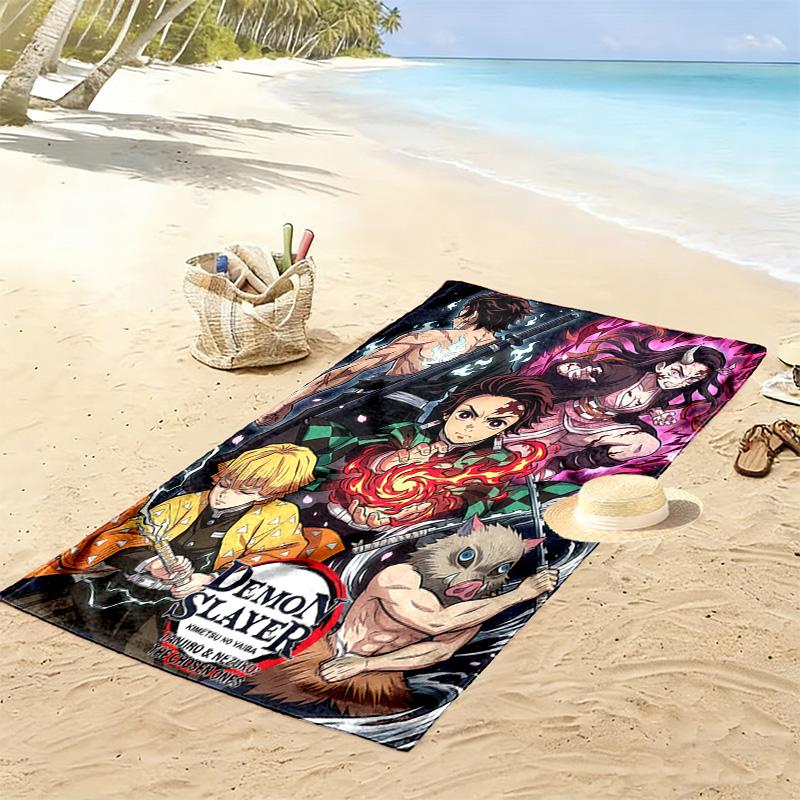 Demon Slayer Anime Print Beach Towel, Large Soft Quick Dry Towel for Beach Camping Swimming