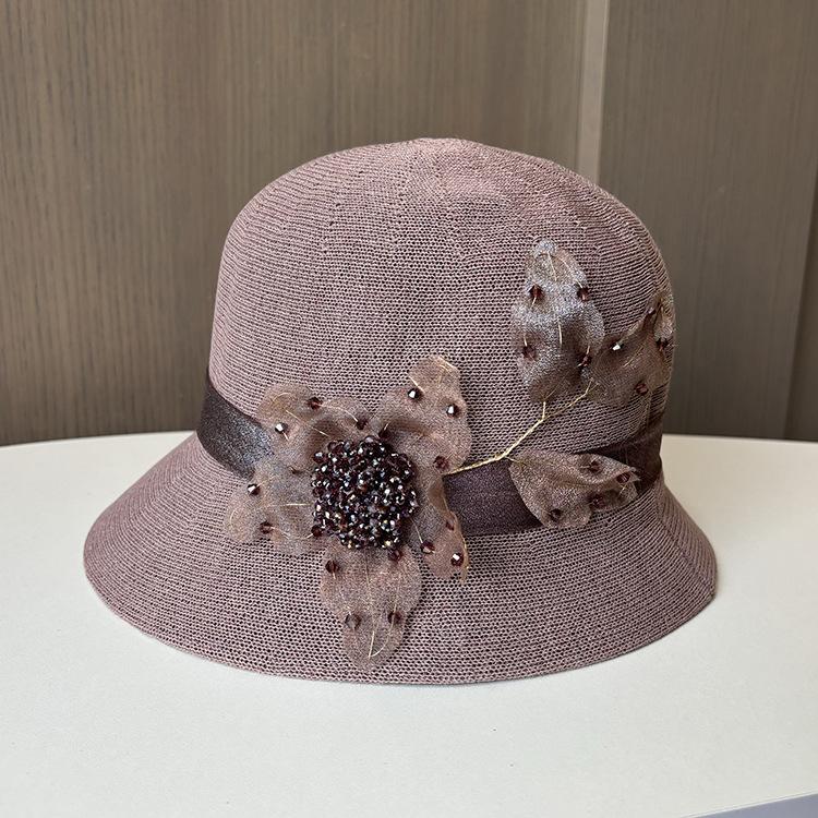 Celebrity Temperament Bowler Hat Women's Summer Diamond Buckle Decorative Breathable Basin Hat Shopping Outing Sun Protection Hat