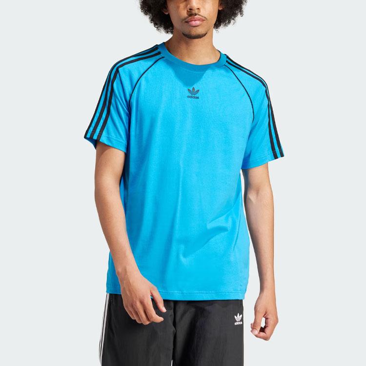 Adidas Originals Striped Color Block Crew Neck Short Sleeve T-Shirt Men Tops Blue IS2830
