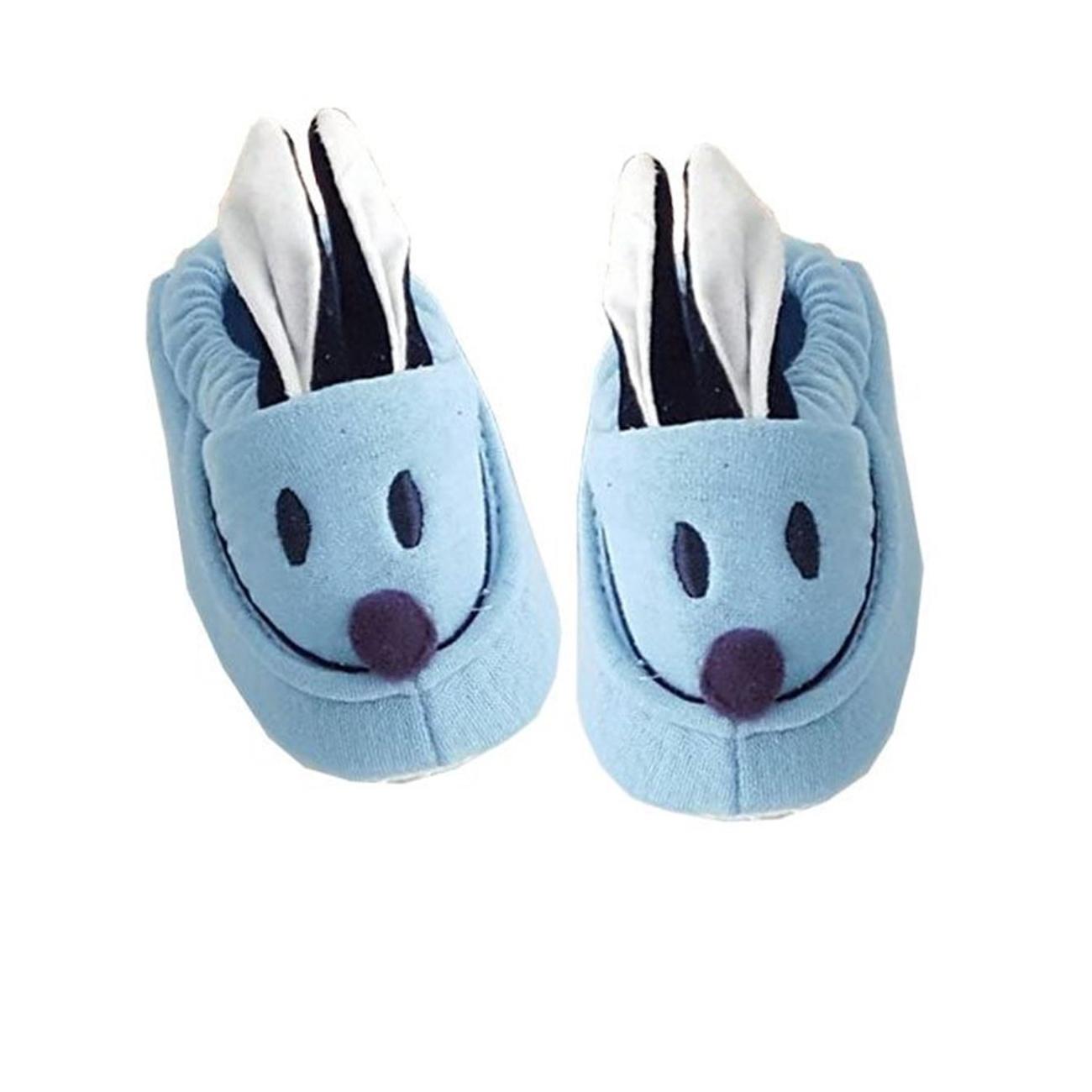 

Детские пинетки на нескользящей подошве с заячьими ушками - Синий