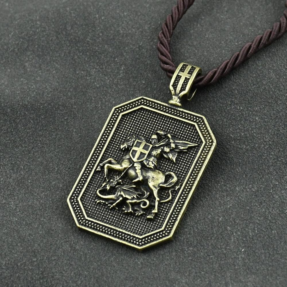 St George Protection Necklace Talisman Jewelry Shield Sword Saint Prayer Religious Charm for Safety and Blessing
