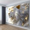 Majestic White Lion Tapestry Wall Hanging, Golden Accent Animal Print Tapestry, Boho Home Decor For Living Room Bedroom