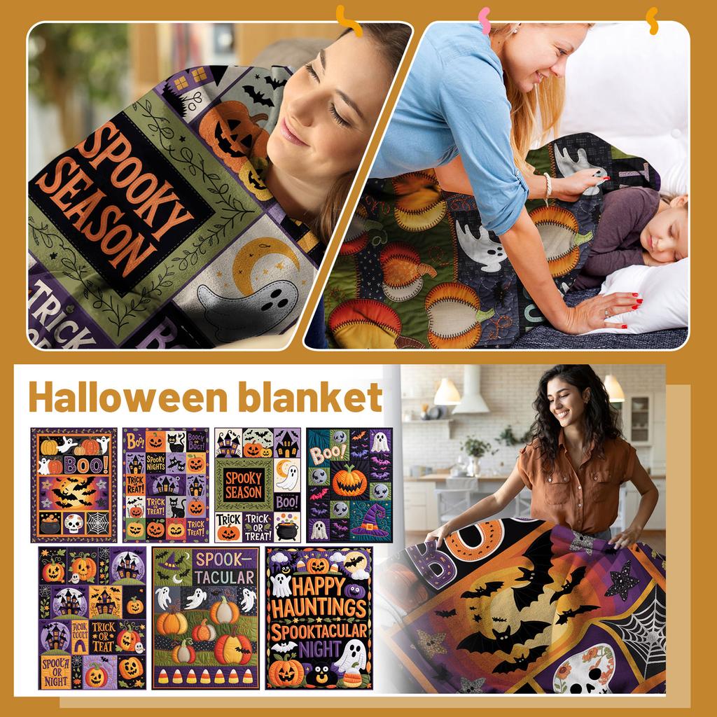 Halloween Print Pumpkin Castle Blanket Flannel Blanket Throw Blanket