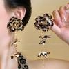 European and American retro fabric flower fringed leopard print earrings earrings personalized temperament earrings women