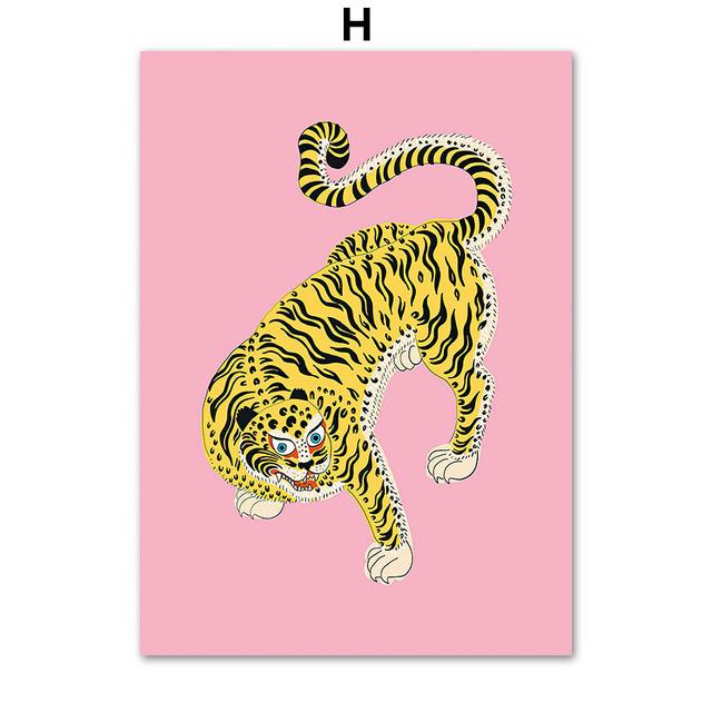 Tiger Mother Cartoon Animal Pink Wild Tiger Snake Wall Art Canvas Painting Nordic Posters Prints Pictures Kids Living Room Decor No Frame
