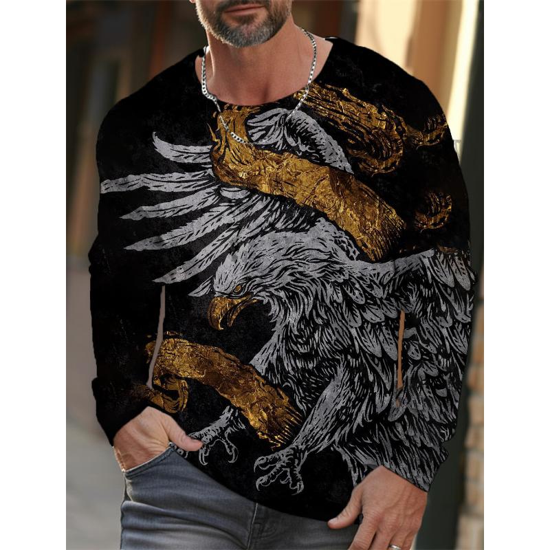 2024 Neues Langarm-T-Shirt für Herren mit 3D-Druck und hochauflösendem Wolf-Tierdruck für Herren im Herbst, lässiges T-Shirt mit Rundhalsausschnitt