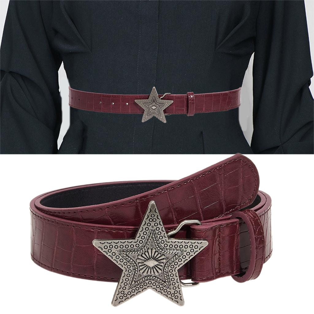 Five-pointed Star Buckle Belts for Women Cool Waist Belt 2000s Embossing Belt for Teens Girl Western Cowboy Waistband