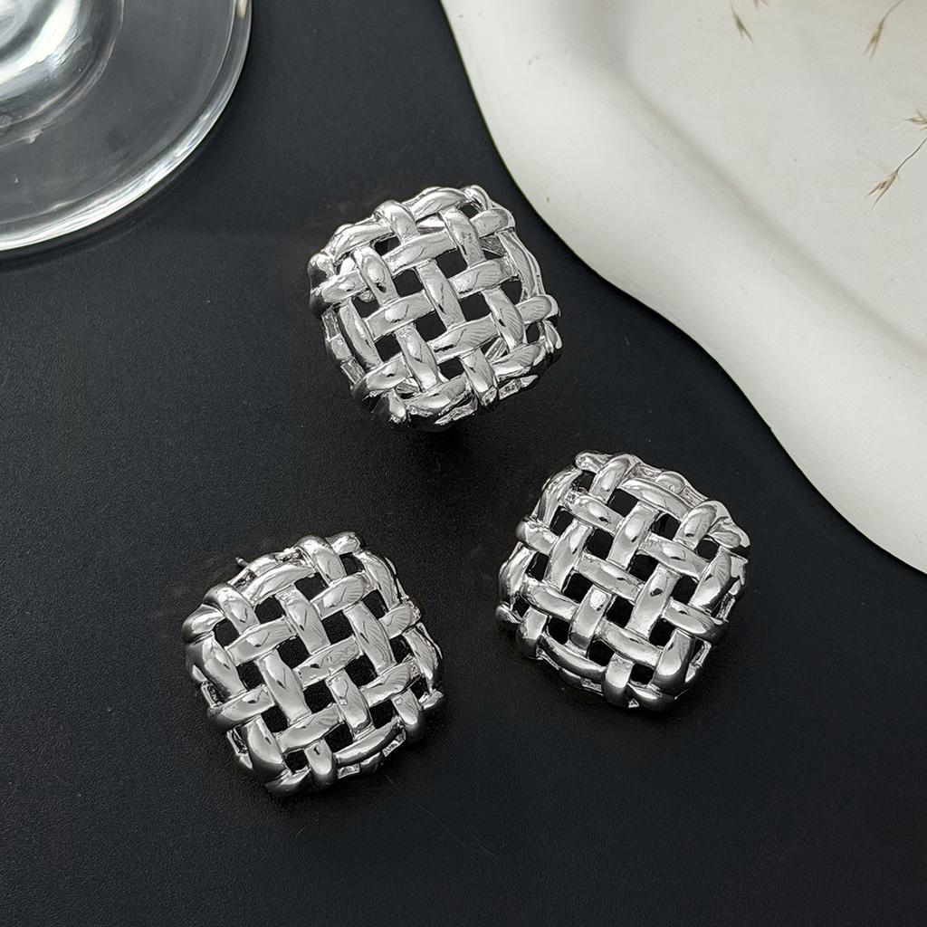Irregular Square Thick Opening Ring Earring Set for Women's Retro Geometric Gold Finger Ring Wedding Jewelry