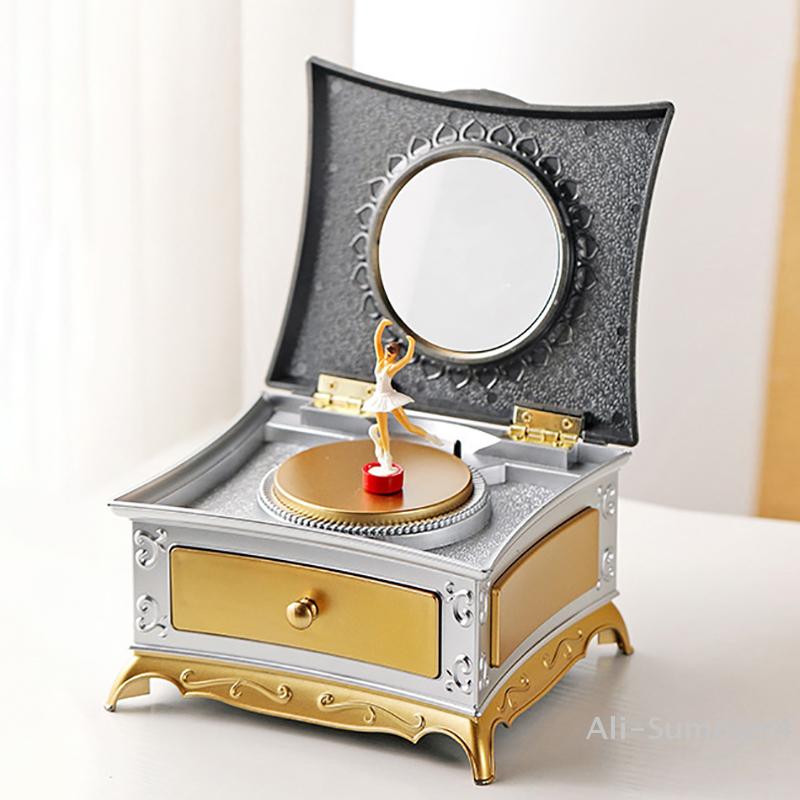 Classical Rotating Dancer Ballerina Piano Music Box Jewelry Organizer Ballerina Wind-Up Music Box Storage Organizer With Mirror