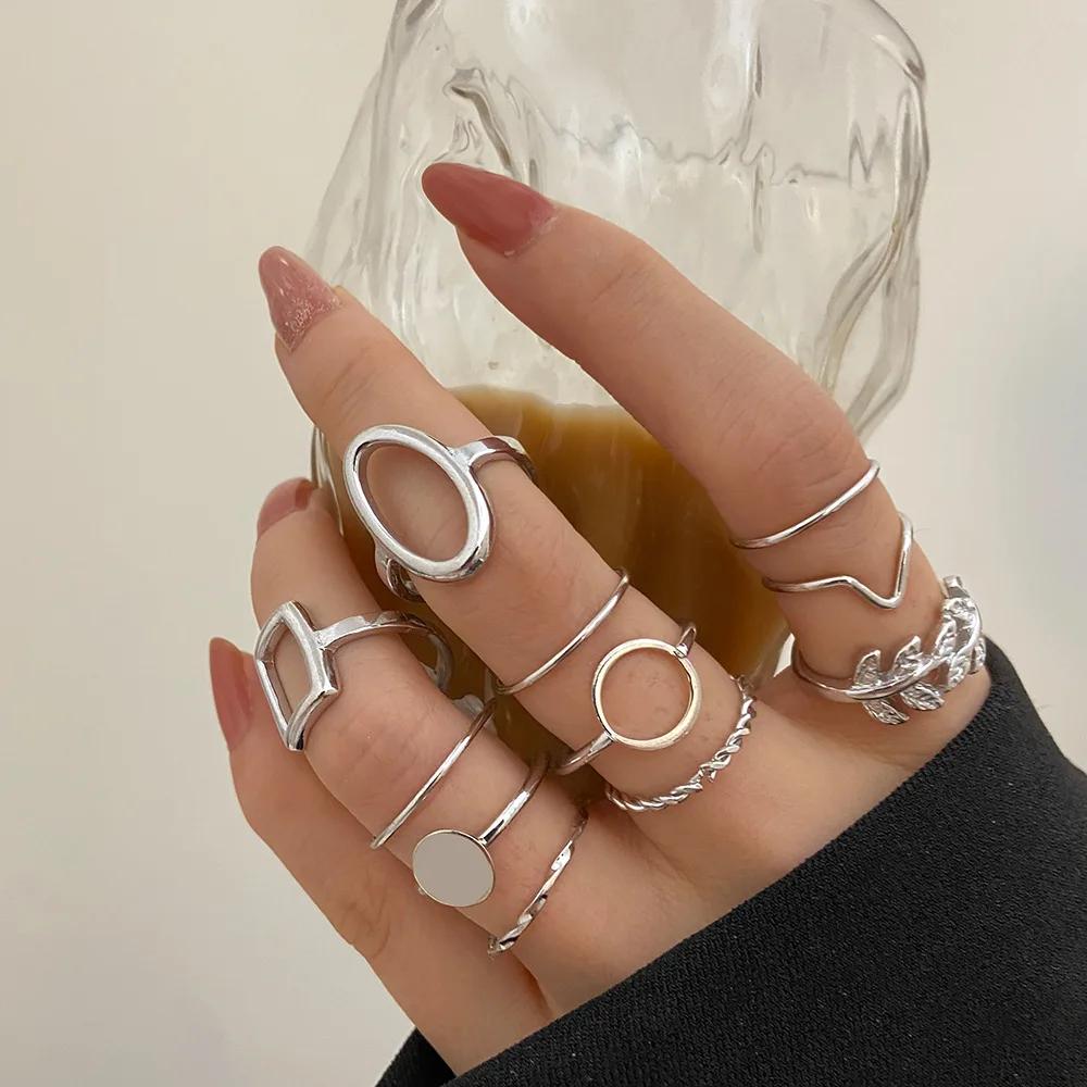 Neues Mode Kreatives Geometrisches Blatt Welle Hohl Ring Set 11 Stk. für Damen Herren Einfacher Knöchelring Charm Hochzeitsfeier Schmuck