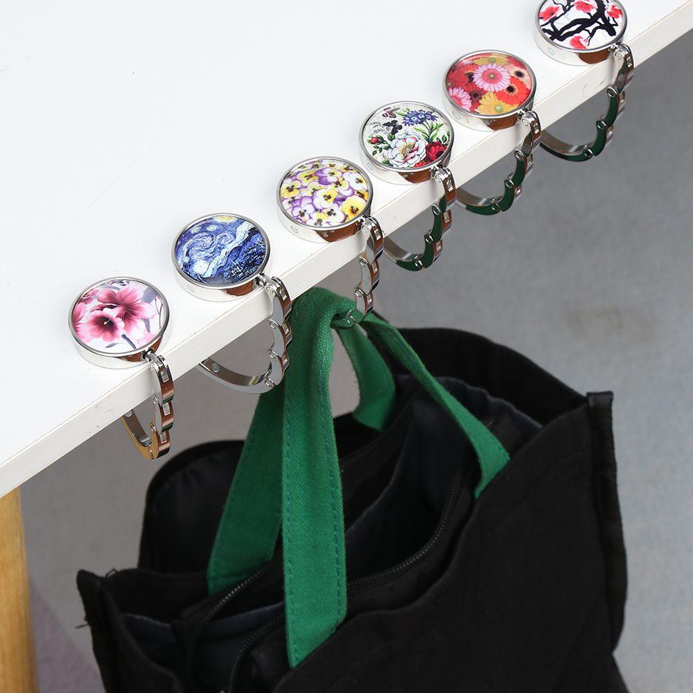 Oil Painting Style Crystal Portable Folding Table Hanger Table Bag Hook Desk Hooks Purse Holder