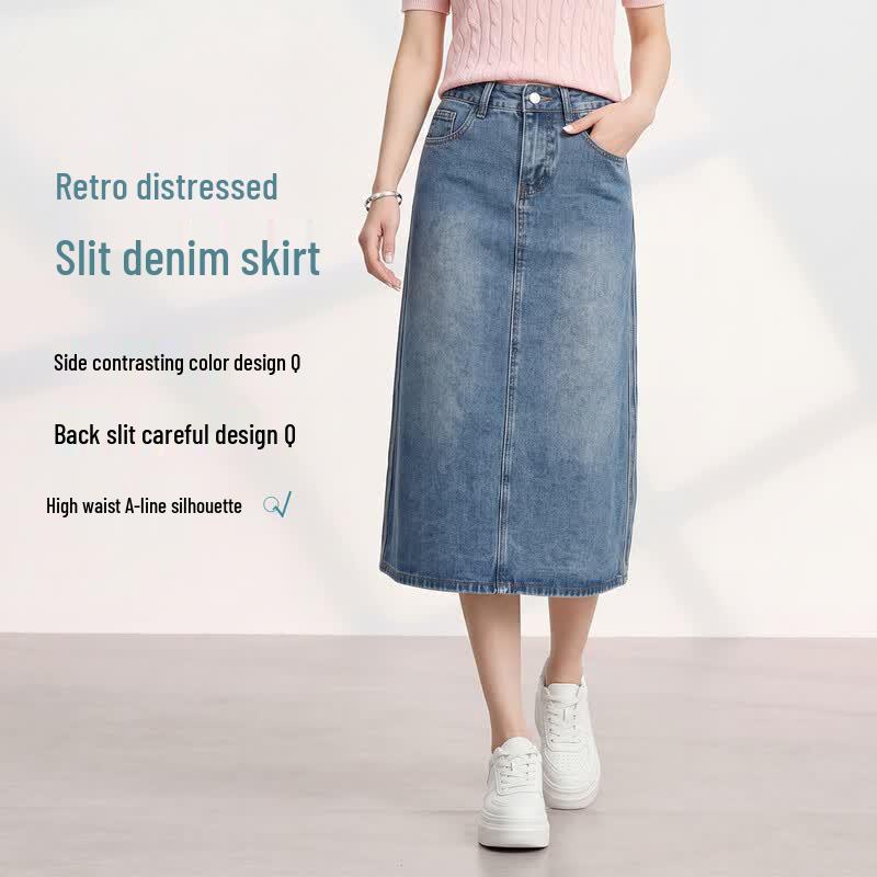 FivePlus Women s High-Waisted A-Line Denim Skirt L