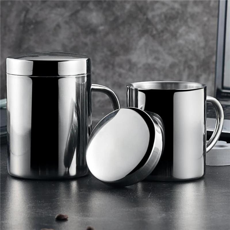 Double Wall Stainless Steel Coffee Mug with Lid Portable Cup Travel Tumbler Jug Milk Tea Cups Office Water Mugs Rock Tumbler Cia