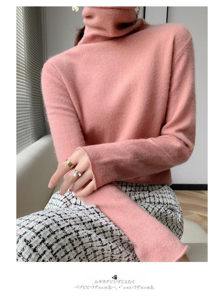 Dámský silný kašmírový rolák - Vysoký límec, Volný střih, Dlouhý rukáv, Jednobarevný, Ideální na podzim a zimu.