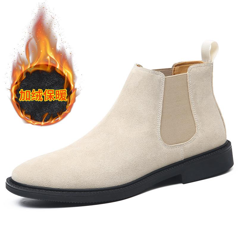 Black Suede Shoes Men's Chelsea Boots Winter Casual Genuine Leather Ankle Boots Mens Pointed Toe Short Boots Men High-top Shoes