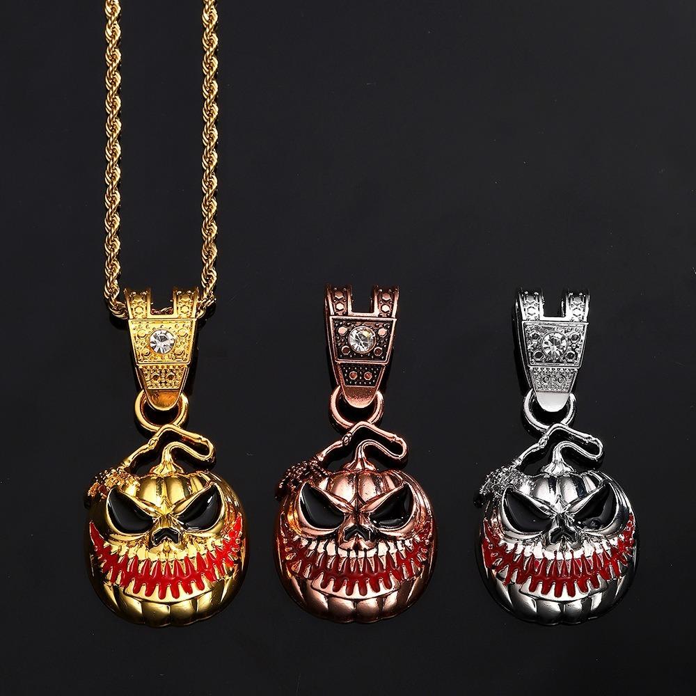 

Ожерелье на Хэллоуин из золота и стразов, цинковый сплав, череп, ювелирные изделия, шея, подвеска, металлическая тыква, цепочка для вечеринки