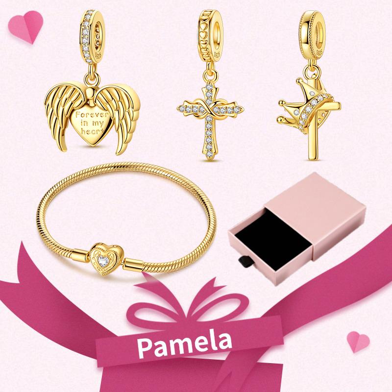 Pink Heart Charm Set 925 Original Silver Charms Bracelet With Gift Box For Women Wedding Anniversary Jewelry Gift 4pcs/lot