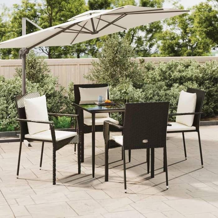 VidaXL Ensemble à manger de jardin coussins 5pcs Noir Résine tressée, ensemble de salle à manger, ensemble de salle à manger 3185096