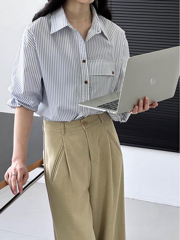 Orange Zhi Women's French Striped Shirt - Early Spring 2025 Design