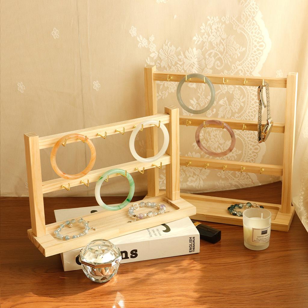 Wooden Jewelry Earring And Bracelet Hook Display Stand Storage Organizer with Key Ring Hook Real Wood Ear Studs Ring Holder