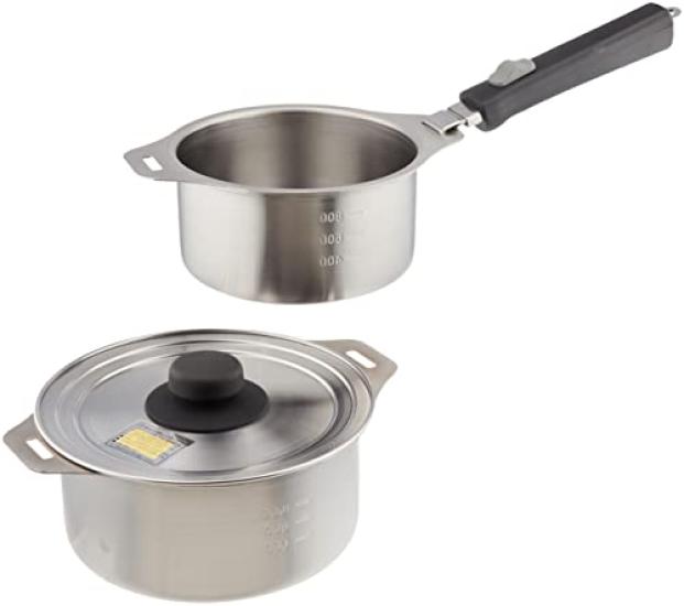 Wahei Freiz Tsubame-Sanjo Detachable Handle Pot Set (2 Pieces): 14cm & 16cm, Stainless Steel, IH Compatible, EM-028