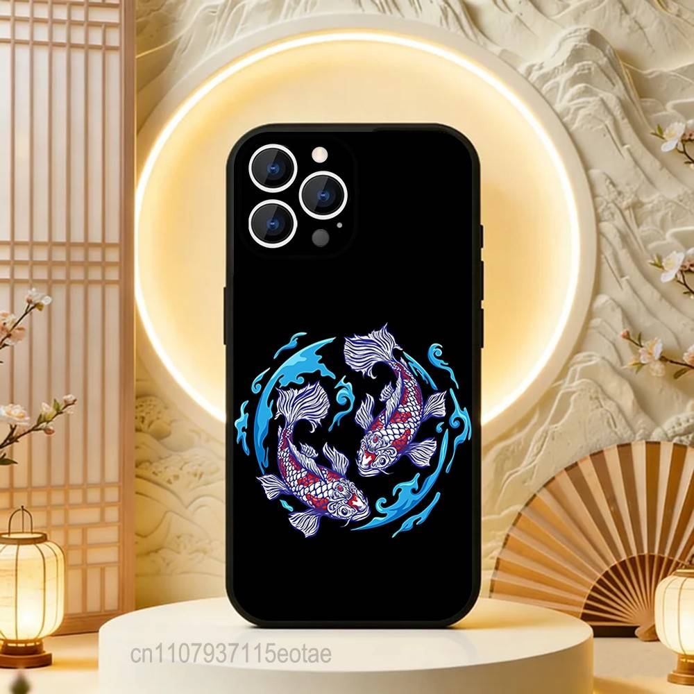 Koi Carp YIN YANG For iPhone 12,16,13,14,15,17,11,Pro,Max,Plus,E,Air,Mini TPU Soft to Skin-friendly phone case