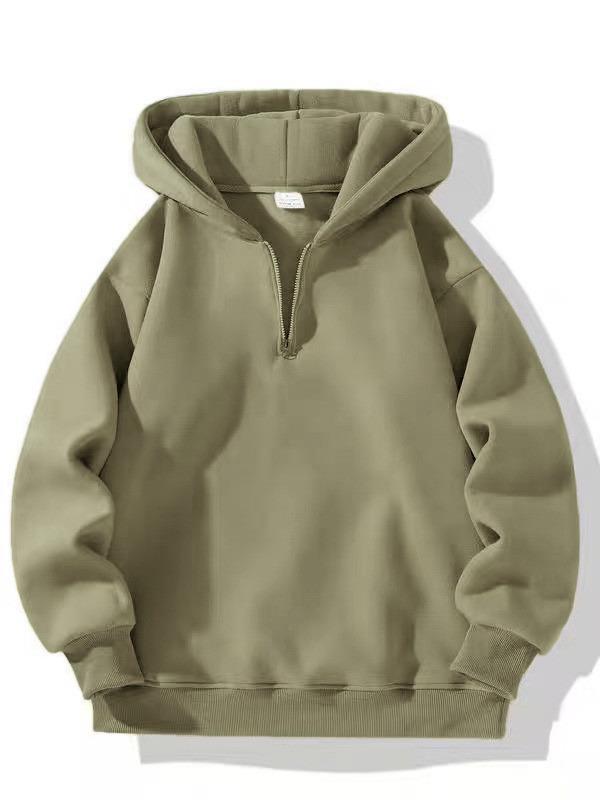 2025 Men's Heavyweight Fleece Hooded Sweatshirt: Autumn/Winter Half-Zip Casual Jacket
